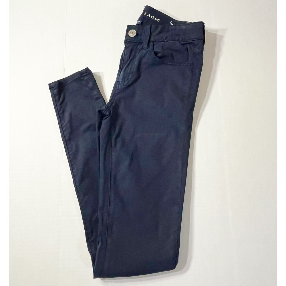 American Eagle Jegging Womens 4 X-Long Navy Blue Skinny Pants Super Stretch